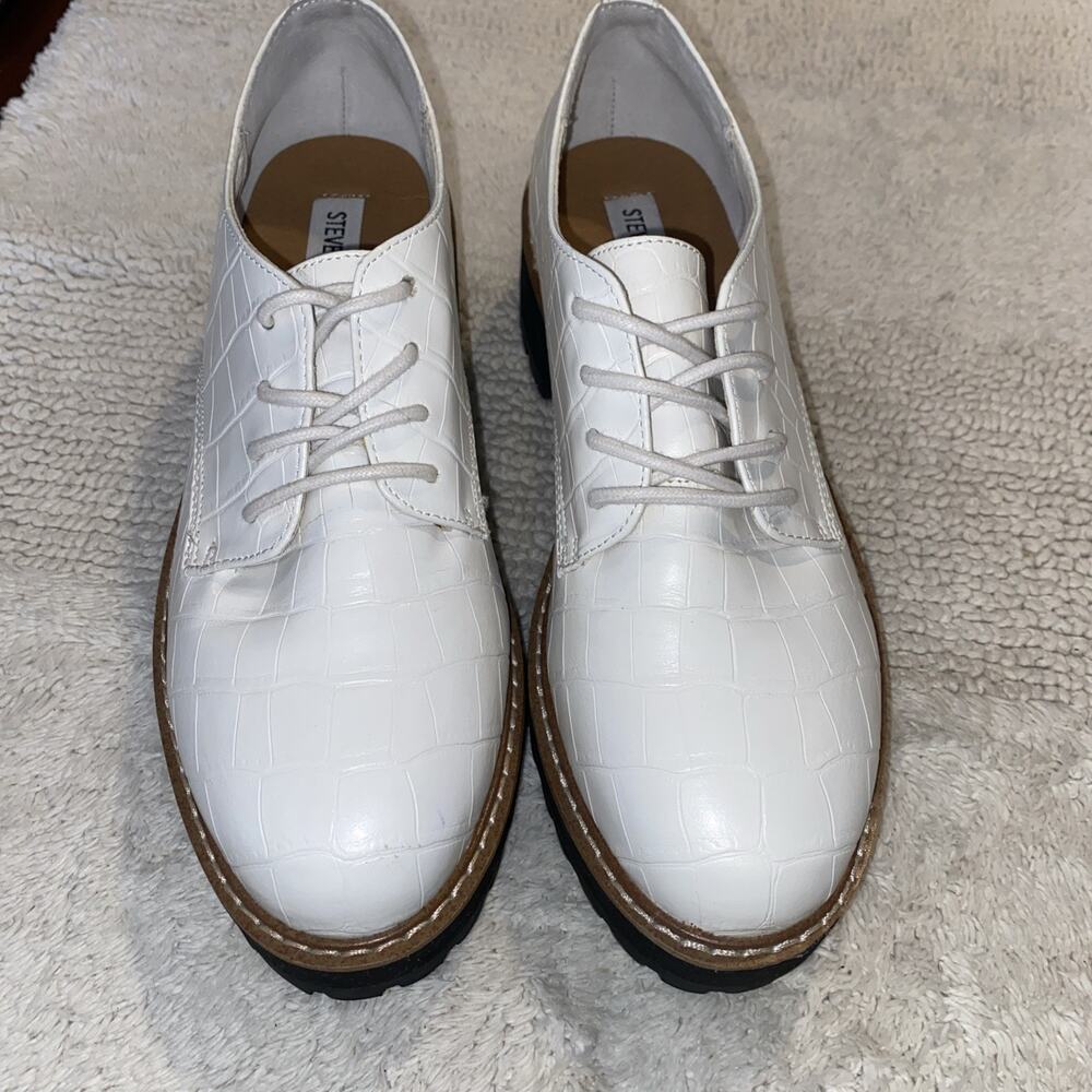 Steve Madden Terri Derby Platform Shoe Crocodile Print Women Off White Sz 7.5